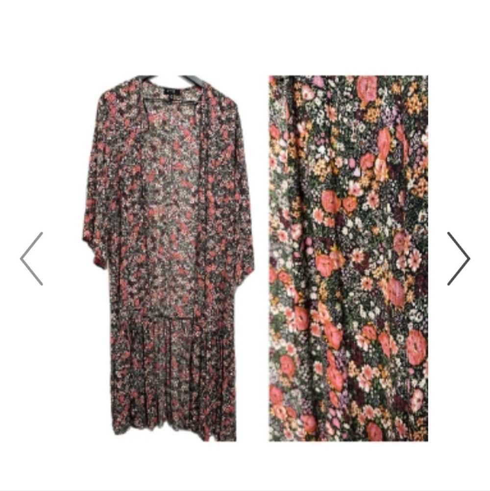 Boho Floral Kimono Duster‎ | Festival Layering Piece Open Front | XS - Picture 2 of 4
